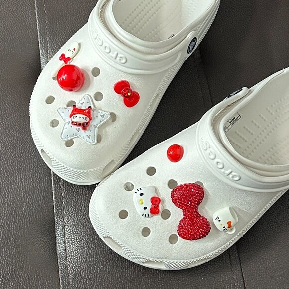 Kawaii Red Hello Kitty Plush Crocs Shoe Charms Y2K Fun Accessories 8PCS - Picture 2 of 2